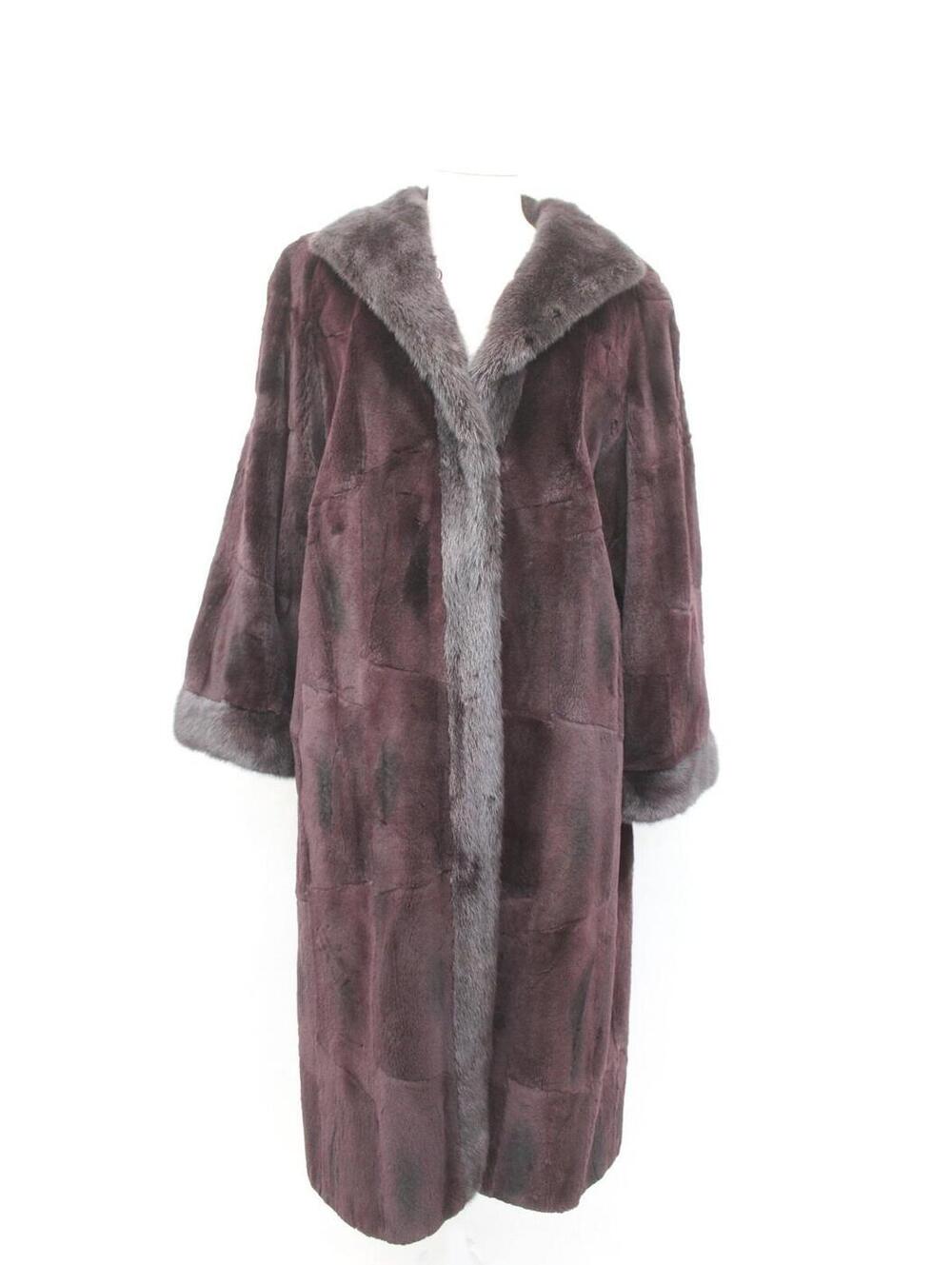 Excellent Purple Sheared Muskrat Fur Reversible Coat Women Woman Size 10-12